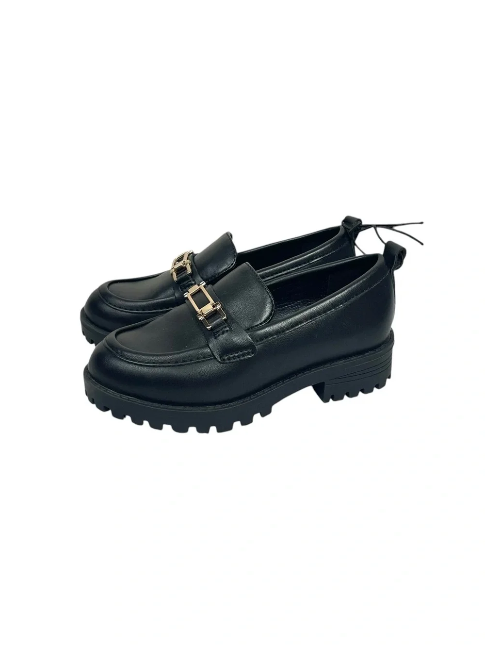 GAP Black Leather Lug Sole Loafers with Gold Accent Size 8